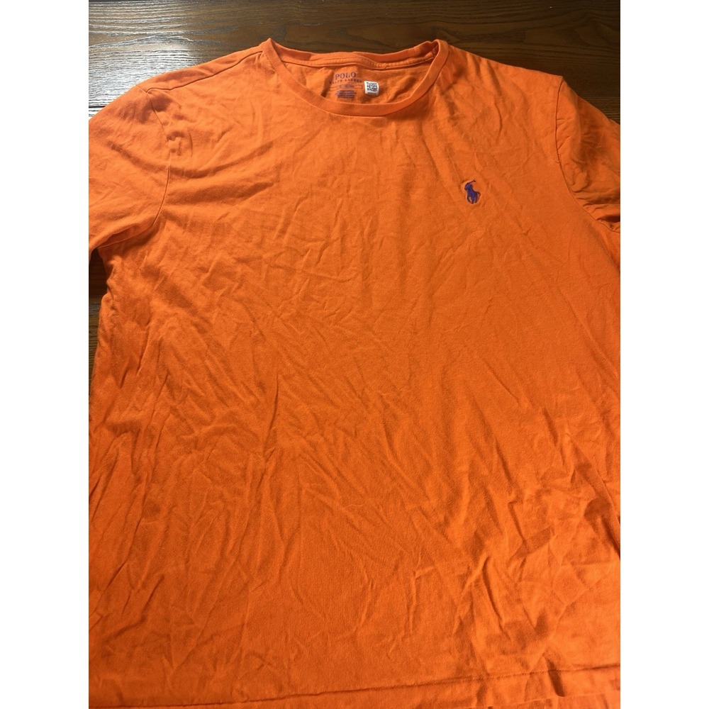 Polo Ralph Lauren Crew Neck T-Shirt Mens L Orange Short Sleeve Blue Pony Logo
